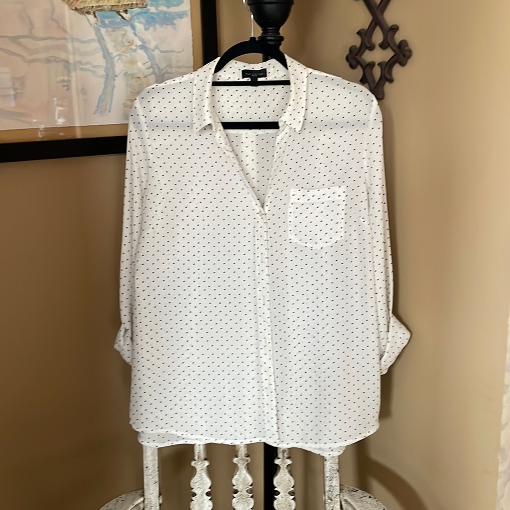 White button down with black polka dots
